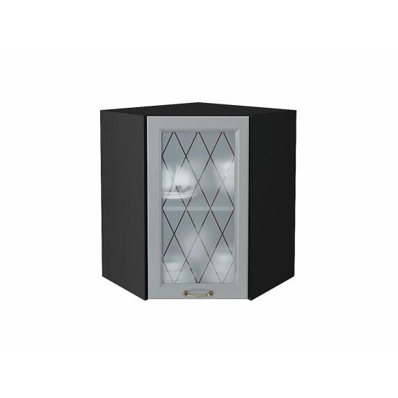 Шкаф верхний угловой остекленный Ницца Графит/Graphite 716*600*600