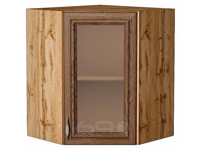Шкаф верхний угловой остекленный Шале Brown Dreamline Дуб Вотан 716*600*600