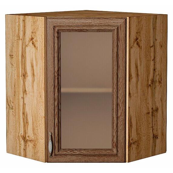 Шкаф верхний угловой остекленный Шале Brown Dreamline Дуб Вотан 716*600*600