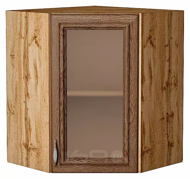 Шкаф верхний угловой остекленный Шале Brown Dreamline Дуб Вотан 716*600*600