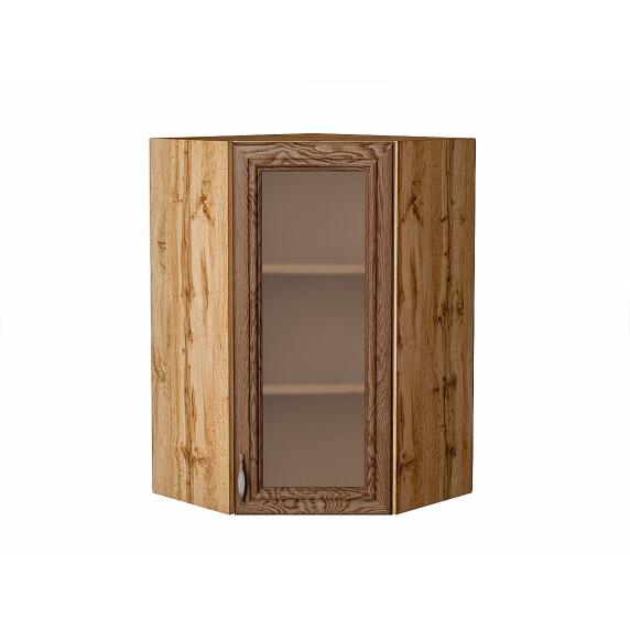 Шкаф верхний угловой остекленный Шале Brown Dreamline Дуб Вотан 920*600*600