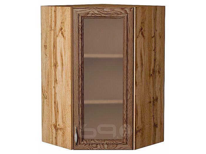 Шкаф верхний угловой остекленный Шале Brown Dreamline Дуб Вотан 920*600*600