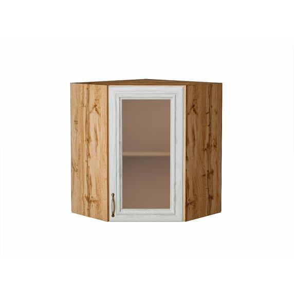 Шкаф верхний угловой остекленный Шале White Dreamline Дуб Вотан 716*600*600