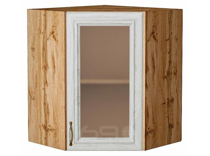 Шкаф верхний угловой остекленный Шале White Dreamline Дуб Вотан 716*600*600
