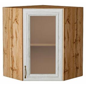 Шкаф верхний угловой остекленный Шале White Dreamline Дуб Вотан 716*600*600