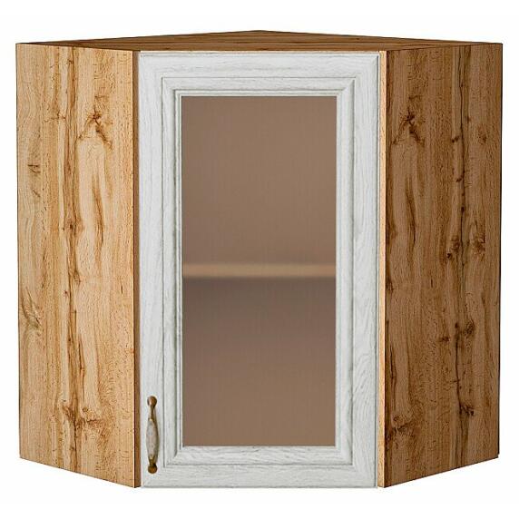 Шкаф верхний угловой остекленный Шале White Dreamline Дуб Вотан 716*600*600