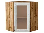 Шкаф верхний угловой остекленный Шале White Dreamline Дуб Вотан 716*600*600