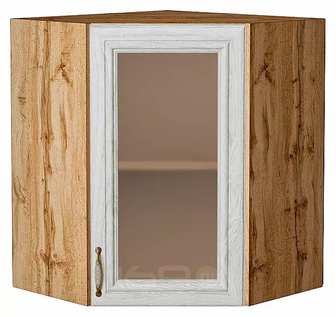 Шкаф верхний угловой остекленный Шале White Dreamline Дуб Вотан 716*600*600
