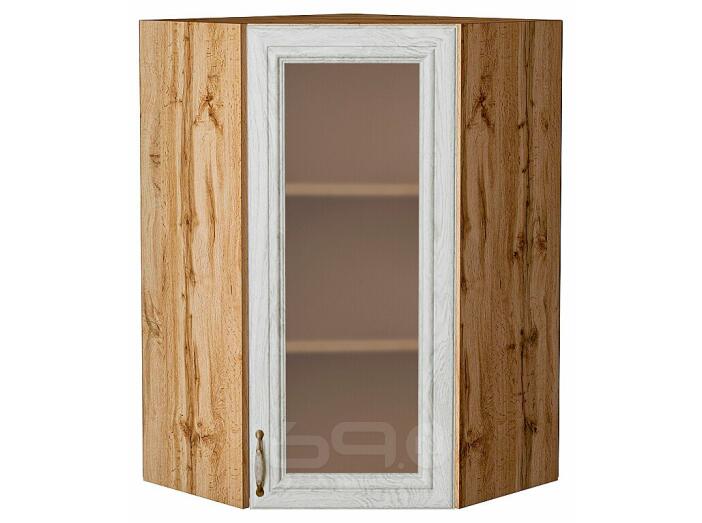Шкаф верхний угловой остекленный Шале White Dreamline Дуб Вотан 920*600*600