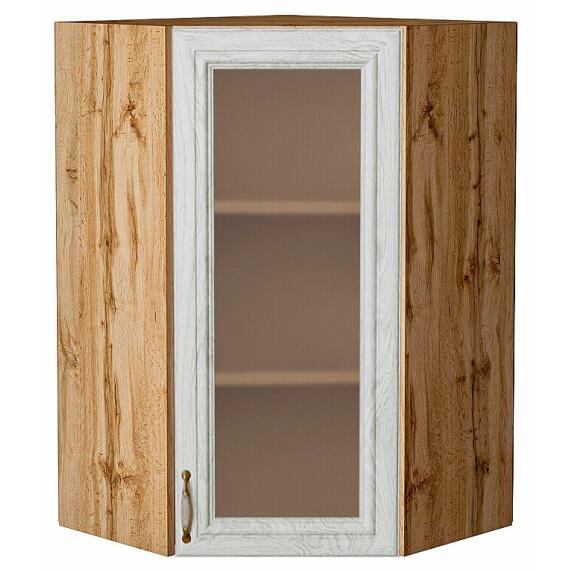 Шкаф верхний угловой остекленный Шале White Dreamline Дуб Вотан 920*600*600