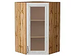 Шкаф верхний угловой остекленный Шале White Dreamline Дуб Вотан 920*600*600