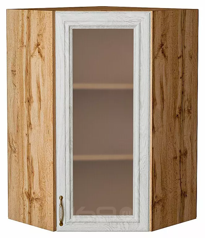 Шкаф верхний угловой остекленный Шале White Dreamline Дуб Вотан 920*600*600
