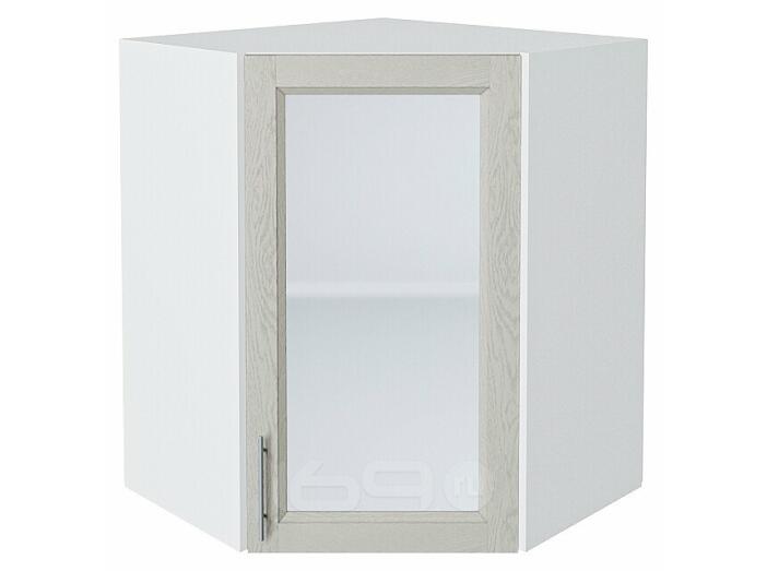 Шкаф верхний угловой остекленный Сканди Cappuccino Softwood Белый 716*600*600