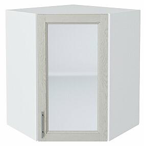 Шкаф верхний угловой остекленный Сканди Cappuccino Softwood Белый 716*600*600