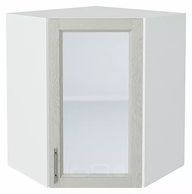 Шкаф верхний угловой остекленный Сканди Cappuccino Softwood Белый 716*600*600