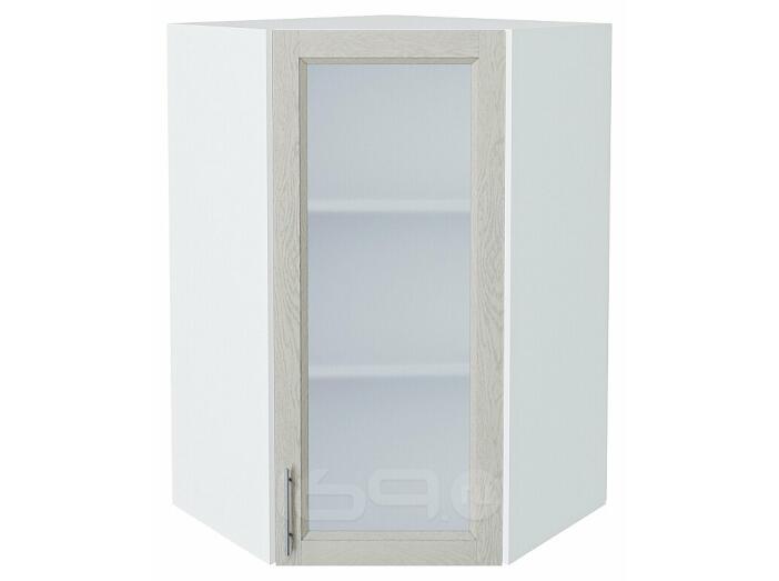 Шкаф верхний угловой остекленный Сканди Cappuccino Softwood Белый 920*600*600
