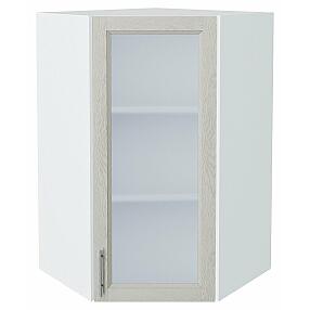 Шкаф верхний угловой остекленный Сканди Cappuccino Softwood Белый 920*600*600