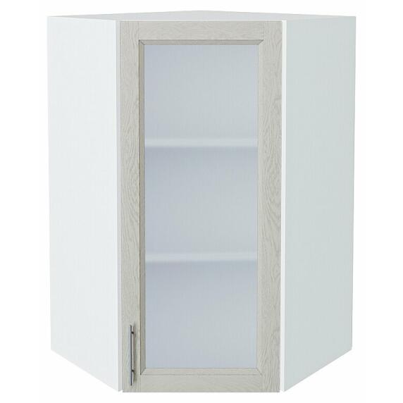 Шкаф верхний угловой остекленный Сканди Cappuccino Softwood Белый 920*600*600