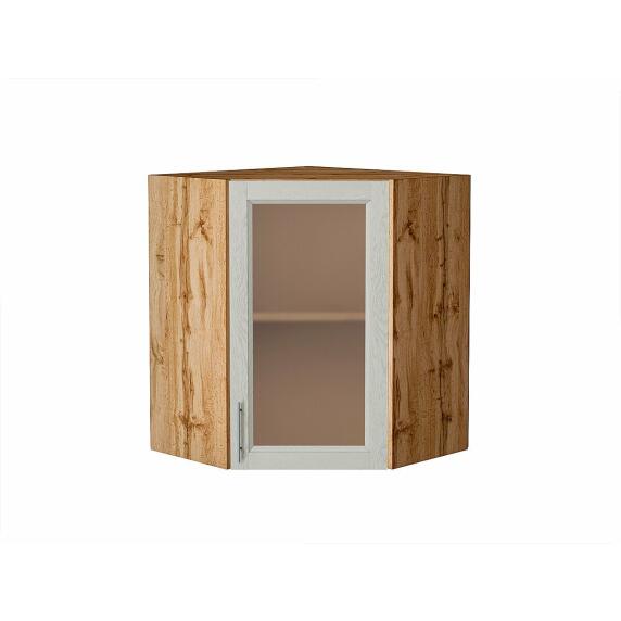 Шкаф верхний угловой остекленный Сканди Cappuccino Softwood Дуб Вотан 716*600*600