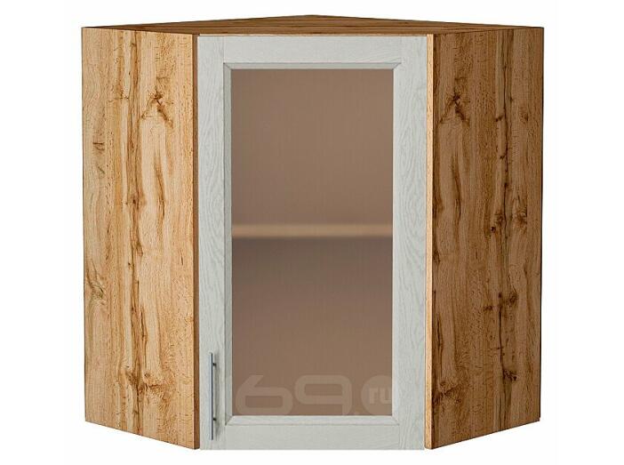 Шкаф верхний угловой остекленный Сканди Cappuccino Softwood Дуб Вотан 716*600*600