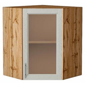 Шкаф верхний угловой остекленный Сканди Cappuccino Softwood Дуб Вотан 716*600*600