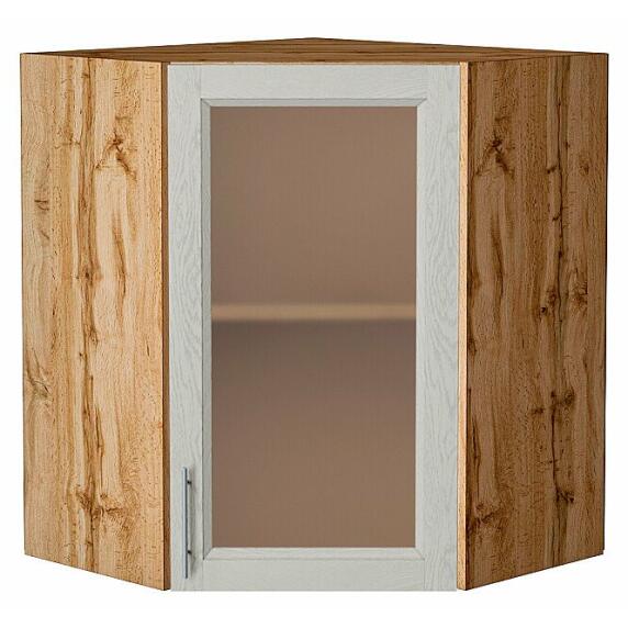Шкаф верхний угловой остекленный Сканди Cappuccino Softwood Дуб Вотан 716*600*600