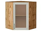 Шкаф верхний угловой остекленный Сканди Cappuccino Softwood Дуб Вотан 716*600*600