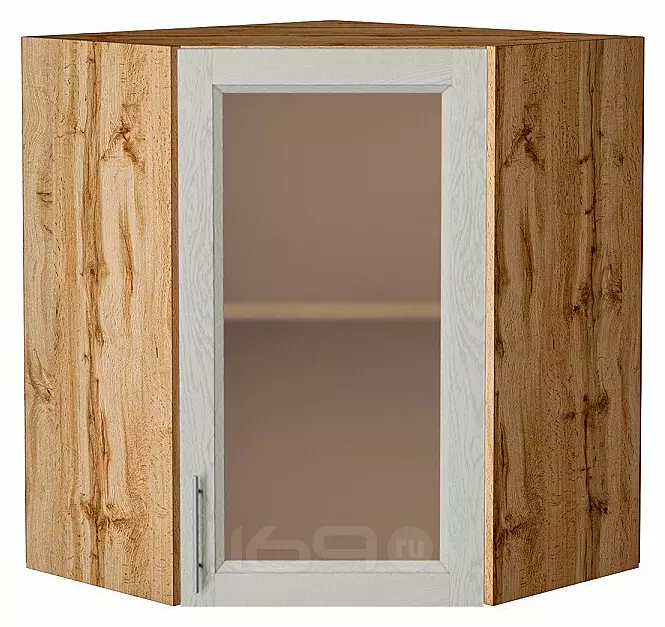 Шкаф верхний угловой остекленный Сканди Cappuccino Softwood Дуб Вотан 716*600*600