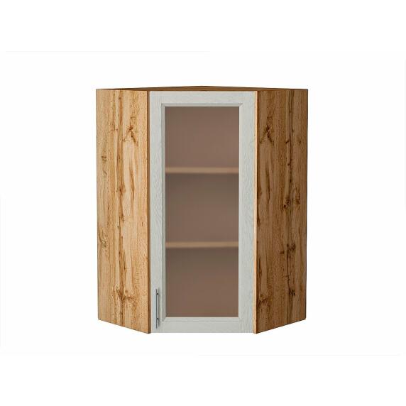 Шкаф верхний угловой остекленный Сканди Cappuccino Softwood Дуб Вотан 920*600*600
