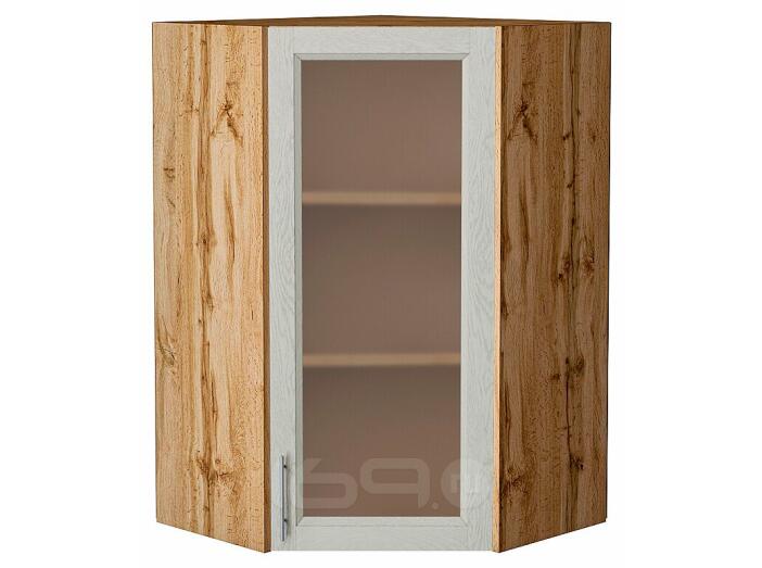 Шкаф верхний угловой остекленный Сканди Cappuccino Softwood Дуб Вотан 920*600*600