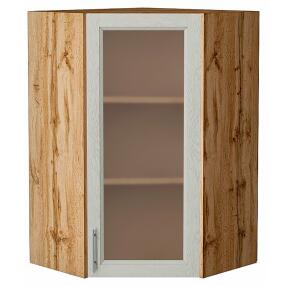 Шкаф верхний угловой остекленный Сканди Cappuccino Softwood Дуб Вотан 920*600*600