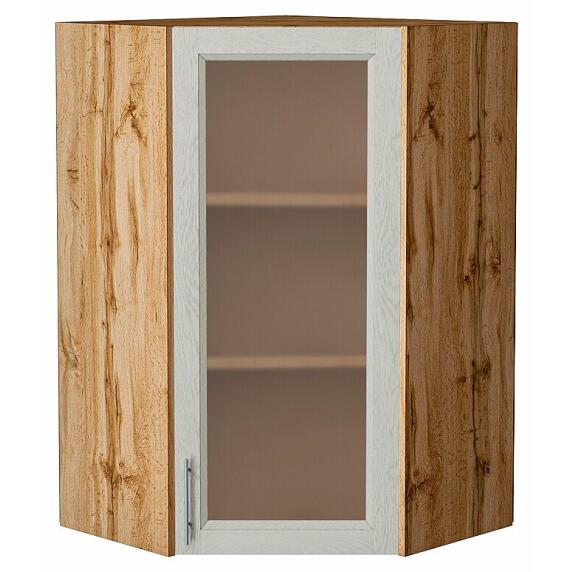 Шкаф верхний угловой остекленный Сканди Cappuccino Softwood Дуб Вотан 920*600*600