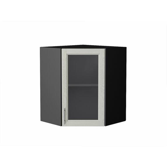 Шкаф верхний угловой остекленный Сканди Cappuccino Softwood Graphite 716*600*600
