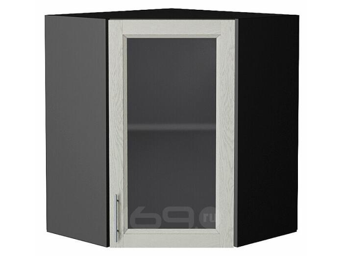 Шкаф верхний угловой остекленный Сканди Cappuccino Softwood Graphite 716*600*600