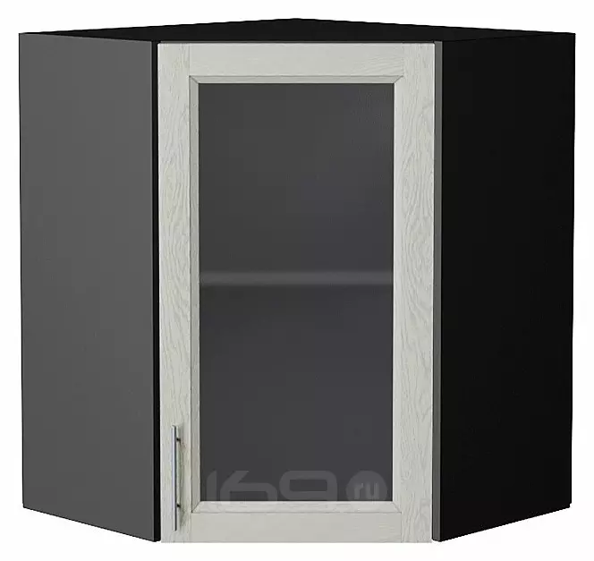 Шкаф верхний угловой остекленный Сканди Cappuccino Softwood Graphite 716*600*600