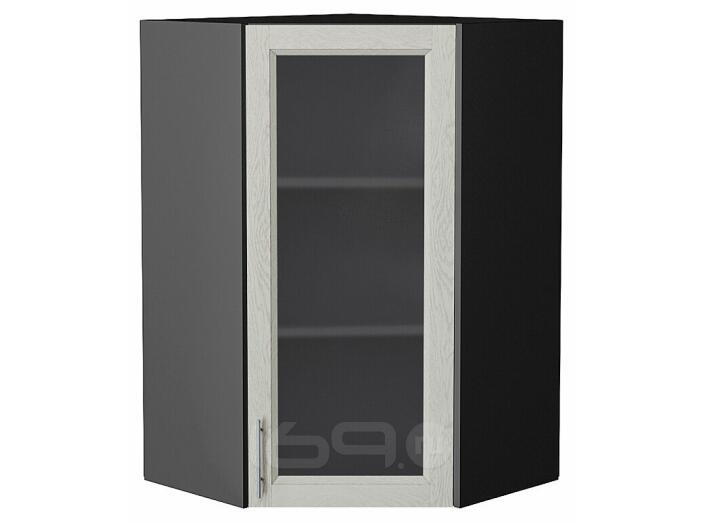 Шкаф верхний угловой остекленный Сканди Cappuccino Softwood Graphite 920*600*600
