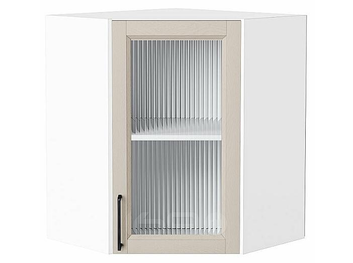 Шкаф верхний угловой остекленный Сканди Cream Silkwood/Белый 716*600*600