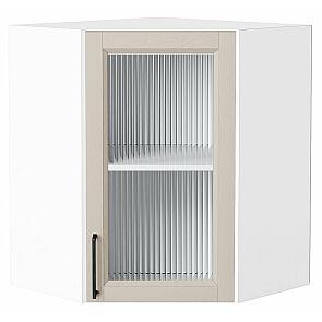 Шкаф верхний угловой остекленный Сканди Cream Silkwood/Белый 716*600*600