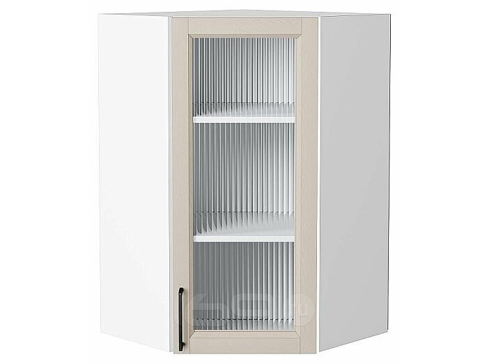 Шкаф верхний угловой остекленный Сканди Cream Silkwood/Белый 920*600*600