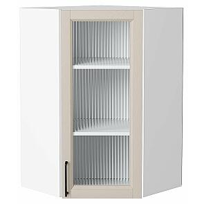 Шкаф верхний угловой остекленный Сканди Cream Silkwood/Белый 920*600*600