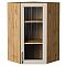 Шкаф верхний угловой остекленный Сканди Cream Silkwood/Дуб Вотан 920*600*600