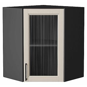 Шкаф верхний угловой остекленный Сканди Cream Silkwood/Graphite 716*600*600