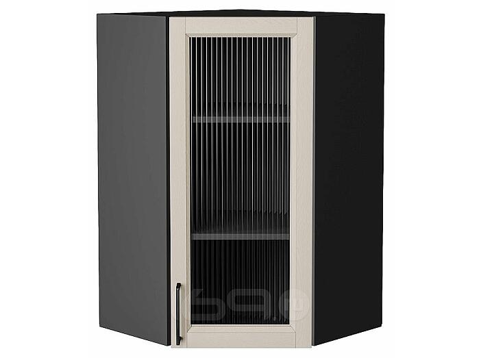 Шкаф верхний угловой остекленный Сканди Cream Silkwood/Graphite 920*600*600