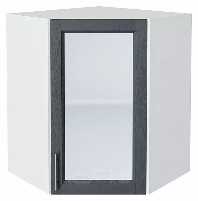 Шкаф верхний угловой остекленный Сканди Graphite Softwood Белый 716*600*600