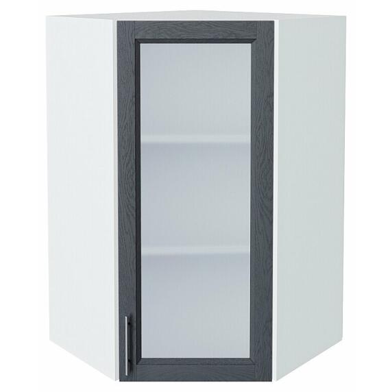 Шкаф верхний угловой остекленный Сканди Graphite Softwood Белый 920*600*600