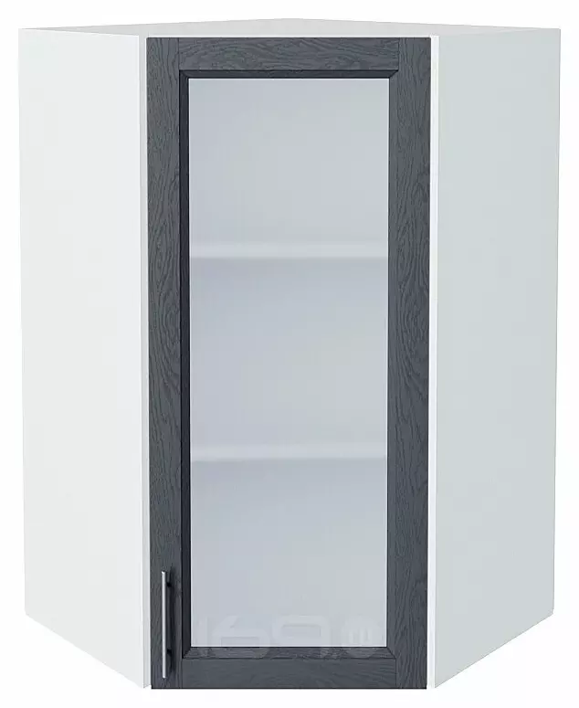 Шкаф верхний угловой остекленный Сканди Graphite Softwood Белый 920*600*600