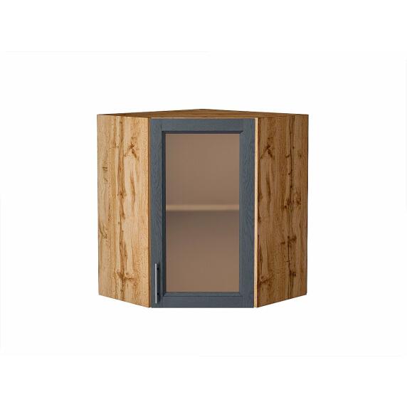 Шкаф верхний угловой остекленный Сканди Graphite Softwood Дуб Вотан 716*600*600