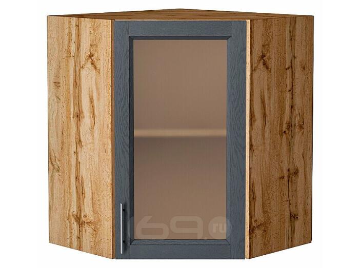 Шкаф верхний угловой остекленный Сканди Graphite Softwood Дуб Вотан 716*600*600