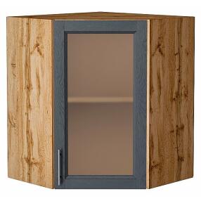 Шкаф верхний угловой остекленный Сканди Graphite Softwood Дуб Вотан 716*600*600
