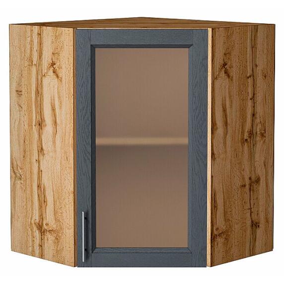 Шкаф верхний угловой остекленный Сканди Graphite Softwood Дуб Вотан 716*600*600